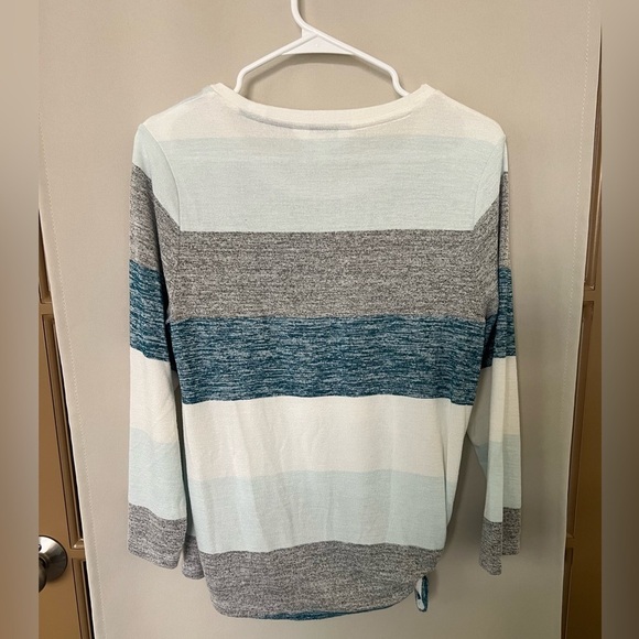 Market & Spruce Womens Medium 3/4 Sleeve Stripe Sweater with Knot - Picture 4 of 7